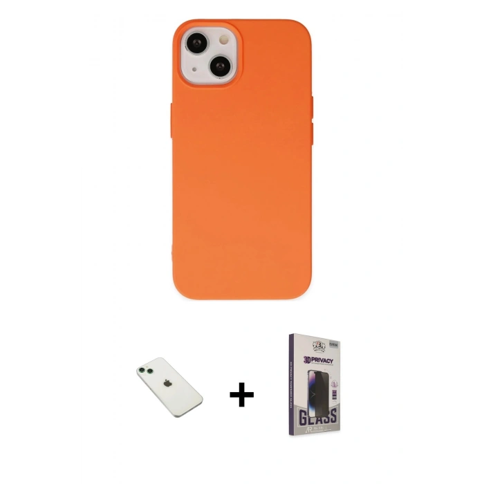 MARSİLYAN™- iPhone 14 Kılıf Ahenk Serisi - Siyah Bilvis Hayalet Cam Ekran Koruyucu + Diamond Kamera Lens - YL