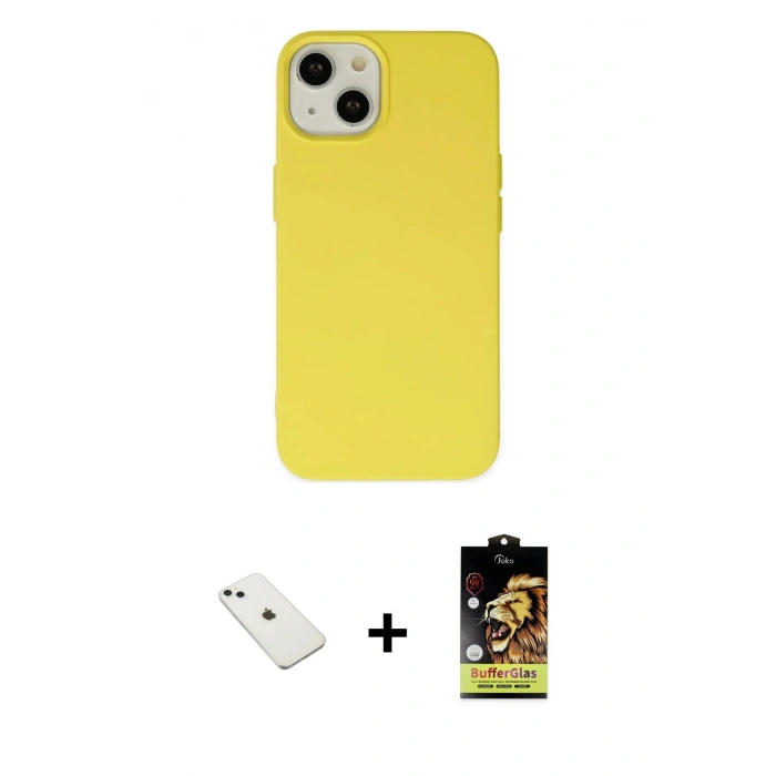 MARSİLYAN™- iPhone 14 Kılıf Ahenk Serisi - Siyah Buffer Cam Ekran Koruyucu + Diamond Kamera Lens - SABE