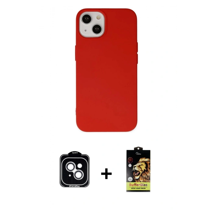 MARSİLYAN™- iPhone 14 Kılıf Ahenk Serisi - Siyah Buffer Cam Ekran Koruyucu + PVD Metal Kamera Lens - GS