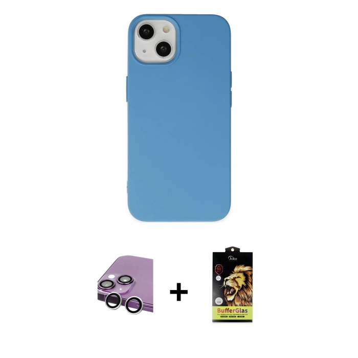 MARSİLYAN™- iPhone 14 Kılıf Ahenk Serisi - Siyah Buffer Cam Ekran Koruyucu + Raze Metal Kamera Lens - GS