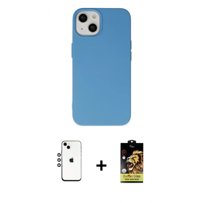 MARSİLYAN™- iPhone 14 Kılıf Ahenk Serisi - Siyah Buffer Cam Ekran Koruyucu + Shine Kamera Lens - GS