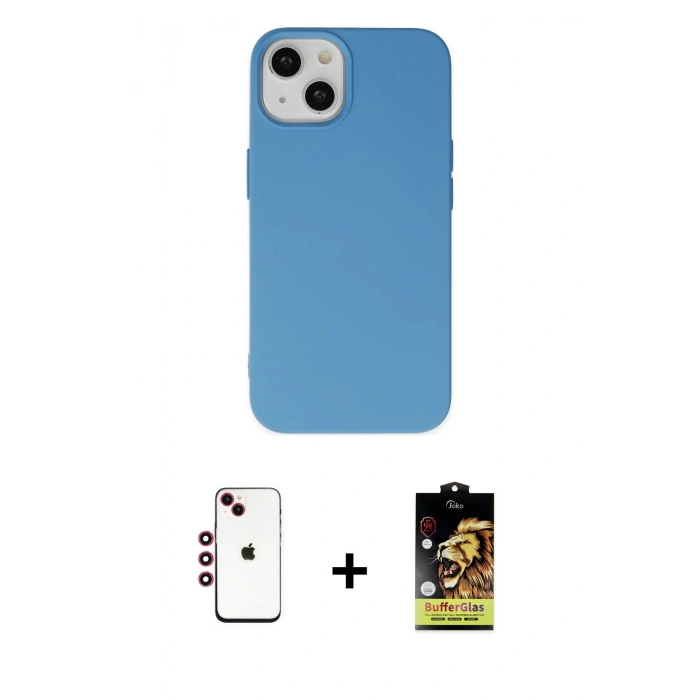 MARSİLYAN™- iPhone 14 Kılıf Ahenk Serisi - Siyah Buffer Cam Ekran Koruyucu + Shine Kamera Lens - KI