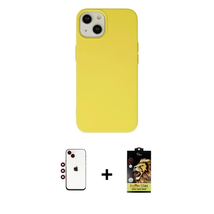 MARSİLYAN™- iPhone 14 Kılıf Ahenk Serisi - Siyah Buffer Cam Ekran Koruyucu + Shine Kamera Lens - KI