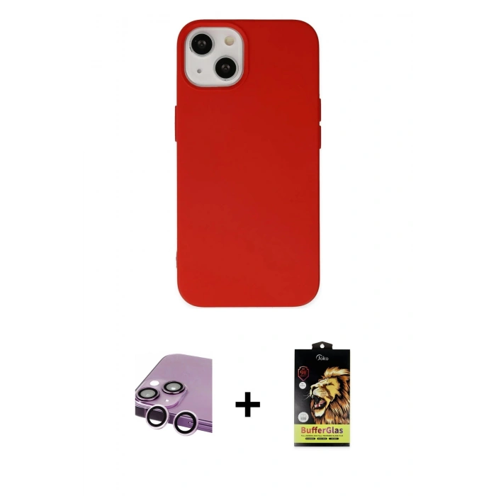 MARSİLYAN™- iPhone 14 Kılıf Ahenk Serisi - Siyah Buffer Cam Ekran Koruyucu + Raze Metal Kamera Lens - MR