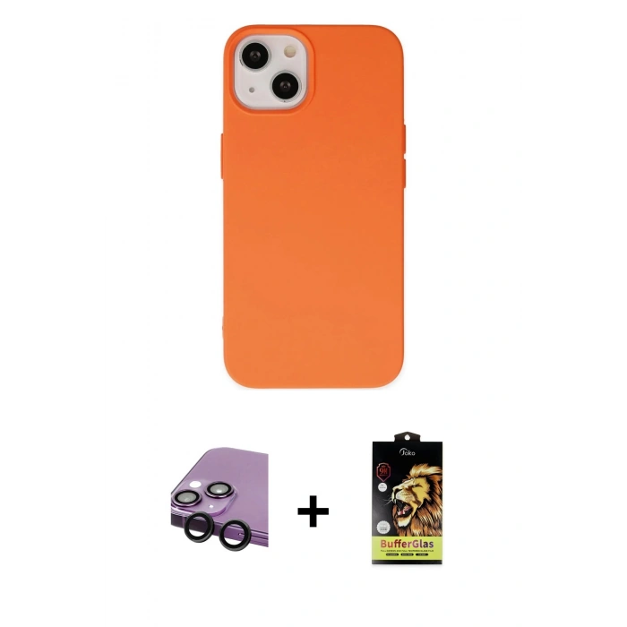 MARSİLYAN™- iPhone 14 Kılıf Ahenk Serisi - Siyah Buffer Cam Ekran Koruyucu + Raze Metal Kamera Lens - SH