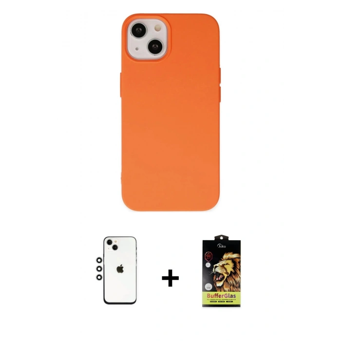 MARSİLYAN™- iPhone 14 Kılıf Ahenk Serisi - Siyah Buffer Cam Ekran Koruyucu + Shine Kamera Lens - GS