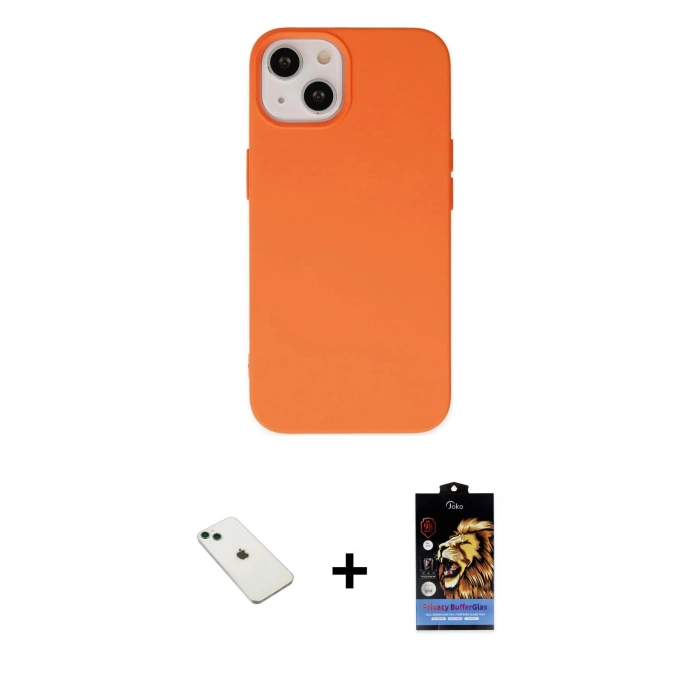 MARSİLYAN™- iPhone 14 Kılıf Ahenk Serisi - Siyah Buffer Hayalet Cam Ekran Koruyucu + Diamond Kamera Lens - YL