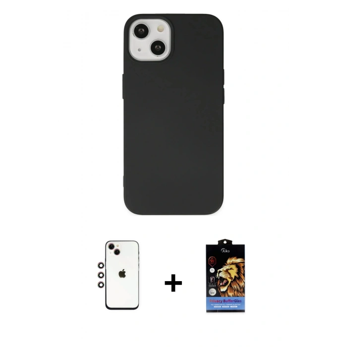 MARSİLYAN™- iPhone 14 Kılıf Ahenk Serisi - Siyah Buffer Hayalet Cam Ekran Koruyucu + Shine Kamera Lens - GI