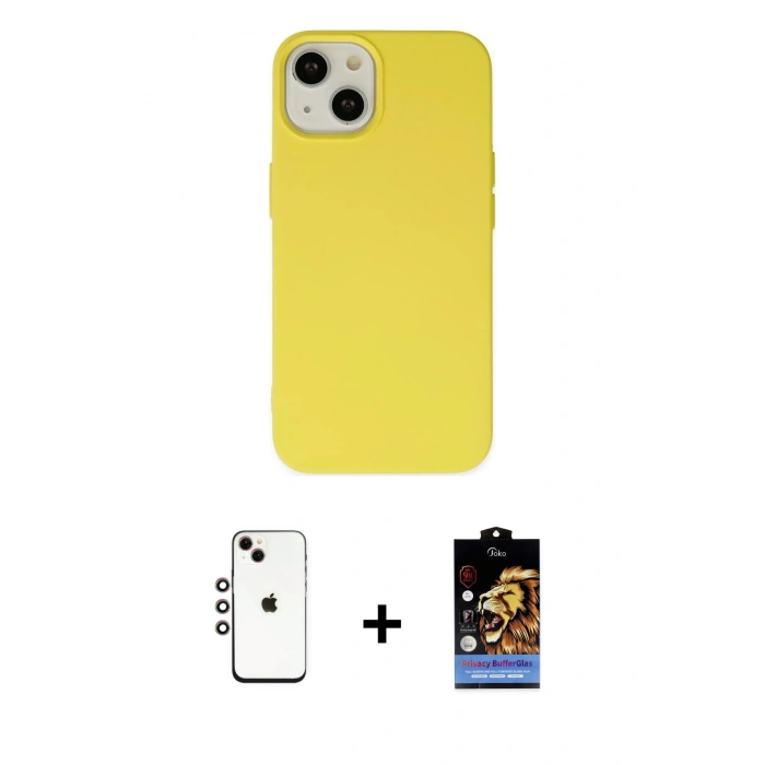MARSİLYAN™- iPhone 14 Kılıf Ahenk Serisi - Siyah Buffer Hayalet Cam Ekran Koruyucu + Shine Kamera Lens - GI