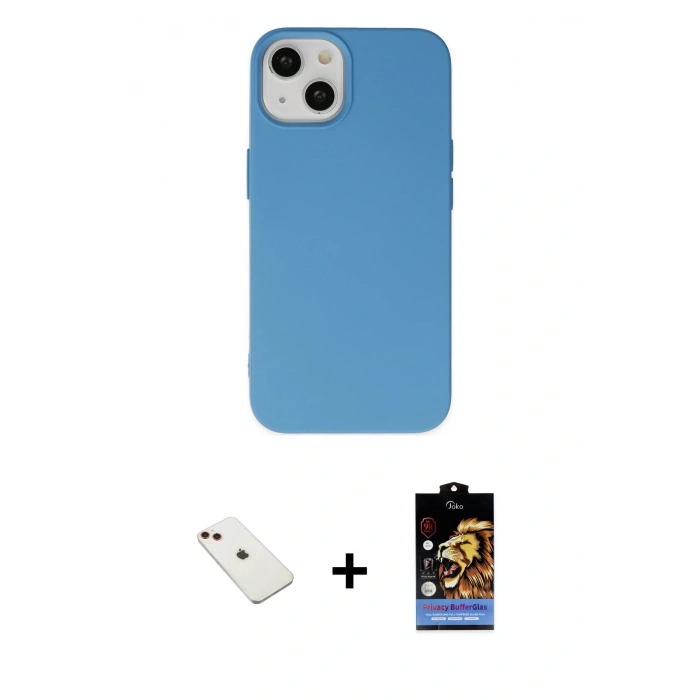 MARSİLYAN™- iPhone 14 Kılıf Ahenk Serisi - Siyah Buffer Hayalet Cam Ekran Koruyucu + Kırmızı Diamond Kamera Lens