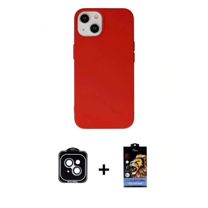 MARSİLYAN™- iPhone 14 Kılıf Ahenk Serisi - Siyah Buffer Hayalet Cam Ekran Koruyucu + PVD Metal Kamera Lens - MI