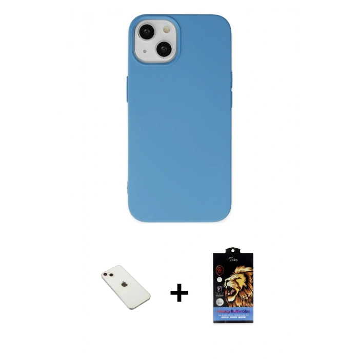 MARSİLYAN™- iPhone 14 Kılıf Ahenk Serisi - Siyah Buffer Hayalet Cam Ekran Koruyucu + Pembe Diamond Kamera Lens