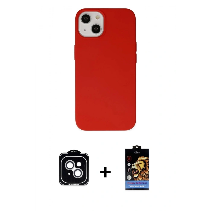 MARSİLYAN™- iPhone 14 Kılıf Ahenk Serisi - Siyah Buffer Hayalet Cam Ekran Koruyucu + PVD Metal Kamera Lens - GS