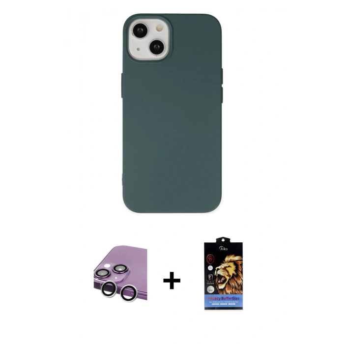 MARSİLYAN™- iPhone 14 Kılıf Ahenk Serisi - Siyah Buffer Hayalet Cam Ekran Koruyucu + Raze Metal Kamera Lens - GS