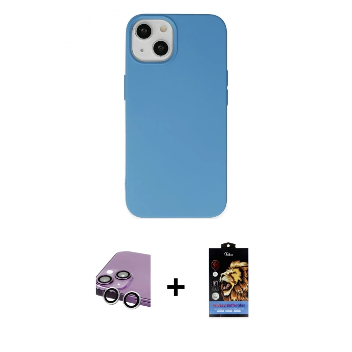 MARSİLYAN™- iPhone 14 Kılıf Ahenk Serisi - Siyah Buffer Hayalet Cam Ekran Koruyucu + Raze Metal Kamera Lens - GS