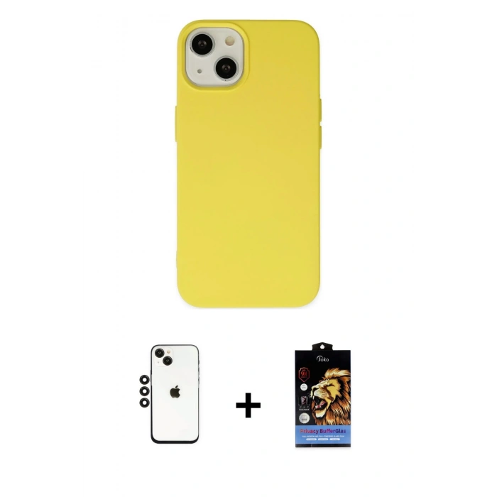 MARSİLYAN™- iPhone 14 Kılıf Ahenk Serisi - Siyah Buffer Hayalet Cam Ekran Koruyucu + Shine Kamera Lens - SH