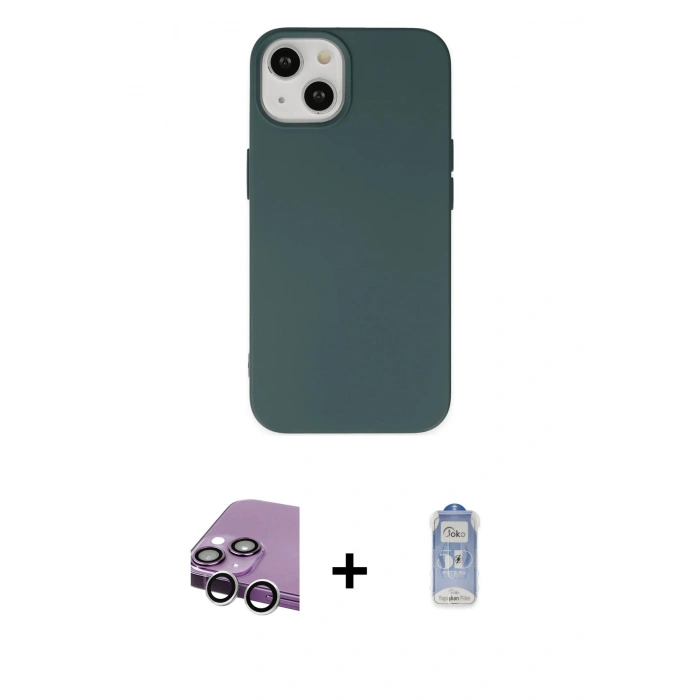 MARSİLYAN™- iPhone 14 Kılıf Ahenk Serisi - Siyah Joko Magic 5D Cam + Raze Metal Kamera Lens - GS