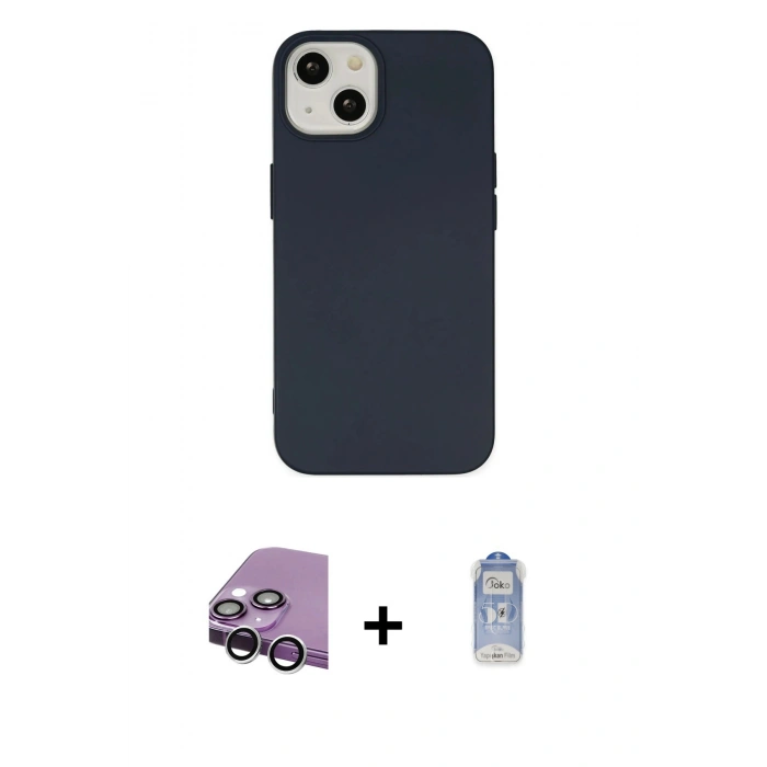 MARSİLYAN™- iPhone 14 Kılıf Ahenk Serisi - Siyah Joko Magic 5D Cam + Raze Metal Kamera Lens - GS