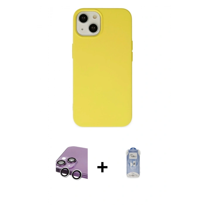 MARSİLYAN™- iPhone 14 Kılıf Ahenk Serisi - Siyah Joko Magic 5D Cam + Raze Metal Kamera Lens - GS
