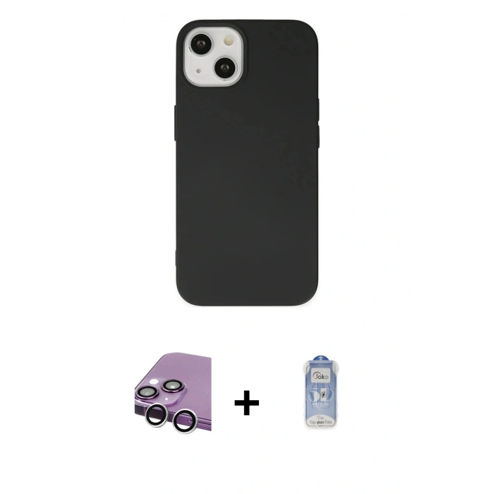MARSİLYAN™- iPhone 14 Kılıf Ahenk Serisi - Siyah Joko Magic 5D Cam + Raze Metal Kamera Lens - GS