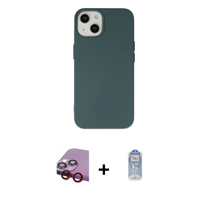 MARSİLYAN™- iPhone 14 Kılıf Ahenk Serisi - Siyah Joko Magic 5D Cam + Raze Metal Kamera Lens - KI