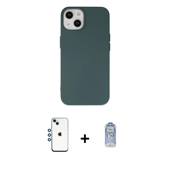 MARSİLYAN™- iPhone 14 Kılıf Ahenk Serisi - Siyah Joko Magic 5D Cam + Mavi Shine Kamera Lens