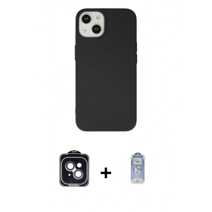 MARSİLYAN™- iPhone 14 Kılıf Ahenk Serisi - Siyah Joko Magic 5D Cam + PVD Metal Kamera Lens - SH