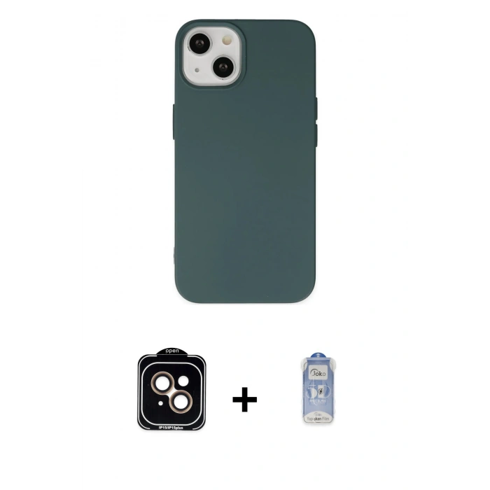 MARSİLYAN™- iPhone 14 Kılıf Ahenk Serisi - Siyah Joko Magic 5D Cam + PVD Metal Kamera Lens - TU