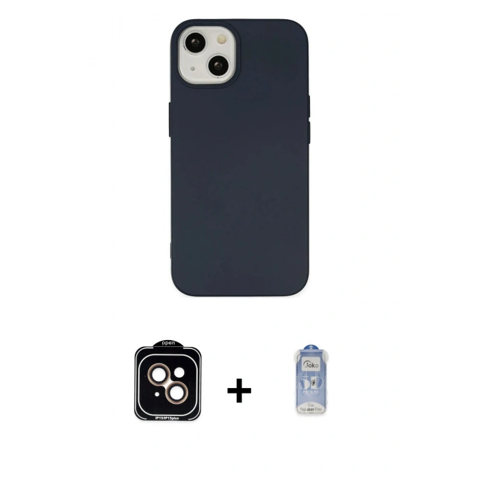 MARSİLYAN™- iPhone 14 Kılıf Ahenk Serisi - Siyah Joko Magic 5D Cam + PVD Metal Kamera Lens - TU