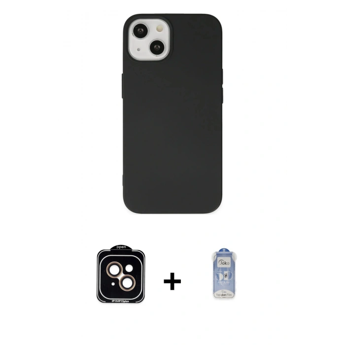 MARSİLYAN™- iPhone 14 Kılıf Ahenk Serisi - Siyah Joko Magic 5D Cam + PVD Metal Kamera Lens - TU