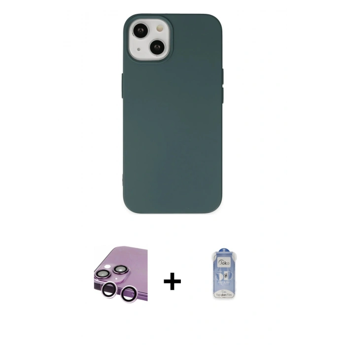 MARSİLYAN™- iPhone 14 Kılıf Ahenk Serisi - Siyah Joko Magic 5D Cam + Raze Metal Kamera Lens - MR