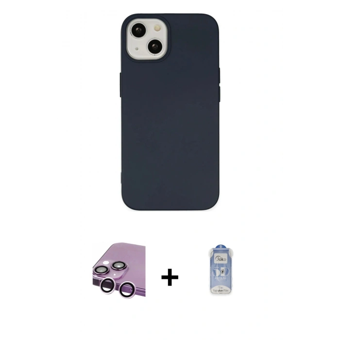 MARSİLYAN™- iPhone 14 Kılıf Ahenk Serisi - Siyah Joko Magic 5D Cam + Raze Metal Kamera Lens - MR
