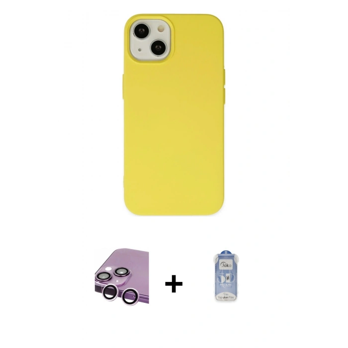 MARSİLYAN™- iPhone 14 Kılıf Ahenk Serisi - Siyah Joko Magic 5D Cam + Raze Metal Kamera Lens - MR