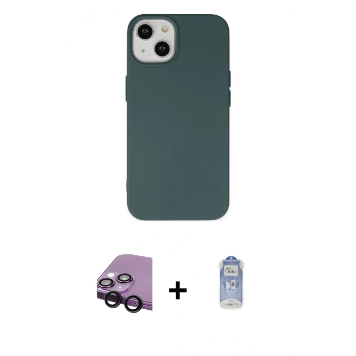 MARSİLYAN™- iPhone 14 Kılıf Ahenk Serisi - Siyah Joko Magic 5D Cam + Raze Metal Kamera Lens - SH