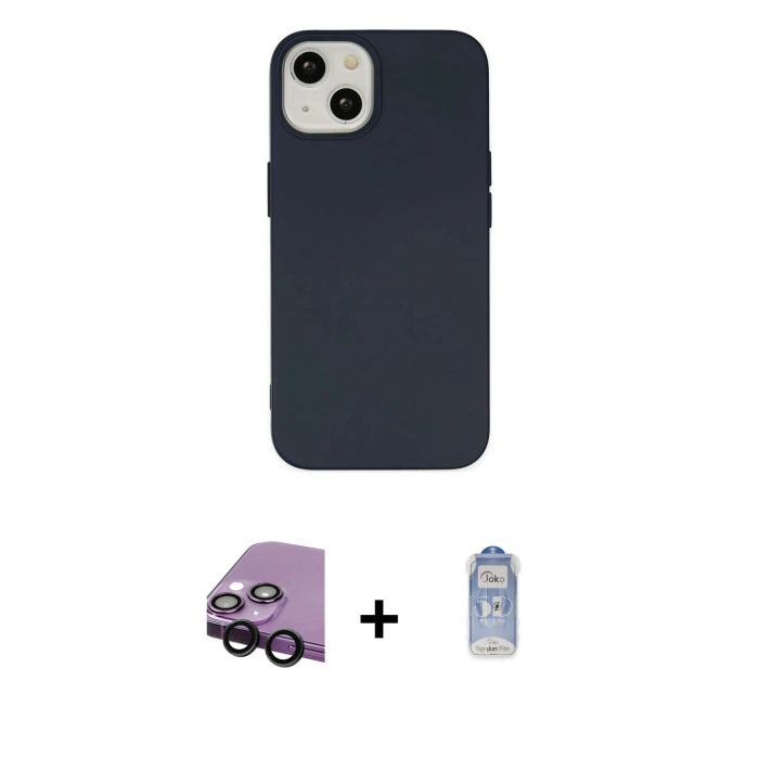 MARSİLYAN™- iPhone 14 Kılıf Ahenk Serisi - Siyah Joko Magic 5D Cam + Raze Metal Kamera Lens - SH