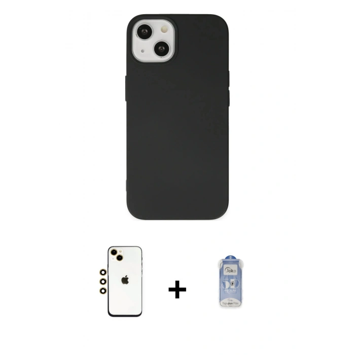 MARSİLYAN™- iPhone 14 Kılıf Ahenk Serisi - Siyah Joko Magic 5D Cam + Shine Kamera Lens - GD