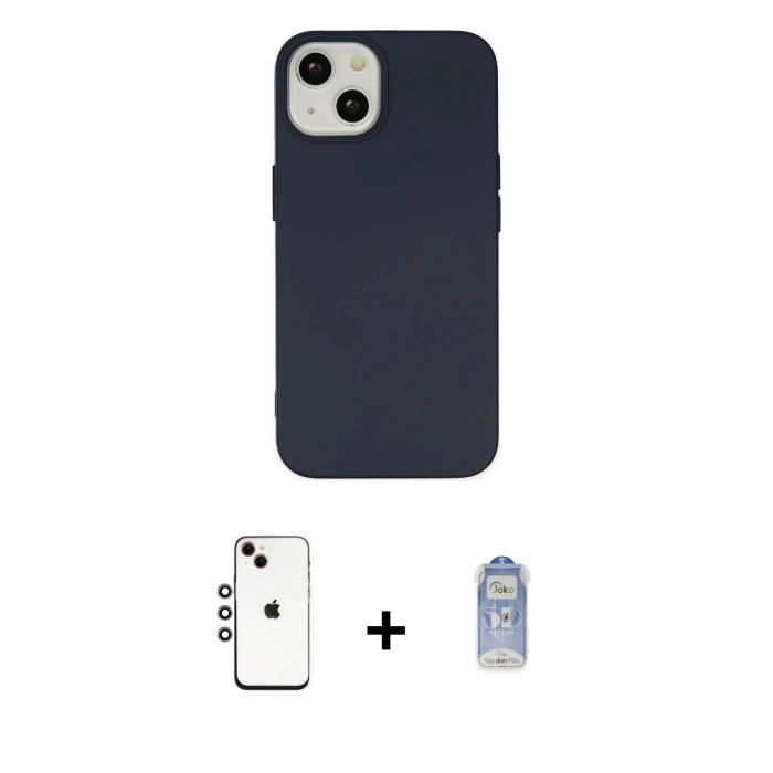 MARSİLYAN™- iPhone 14 Kılıf Ahenk Serisi - Siyah Joko Magic 5D Cam + Shine Kamera Lens - GI