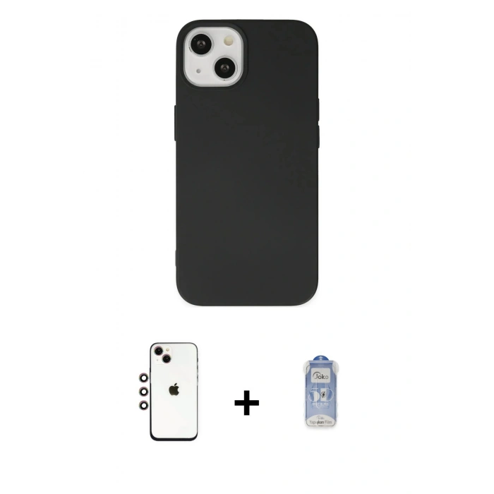 MARSİLYAN™- iPhone 14 Kılıf Ahenk Serisi - Siyah Joko Magic 5D Cam + Shine Kamera Lens - GI