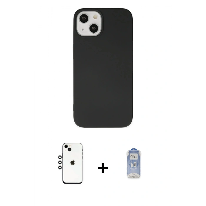MARSİLYAN™- iPhone 14 Kılıf Ahenk Serisi - Siyah Joko Magic 5D Cam + Shine Kamera Lens - GS