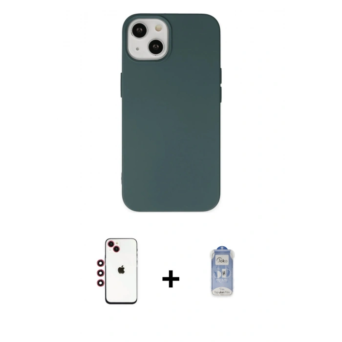 MARSİLYAN™- iPhone 14 Kılıf Ahenk Serisi - Siyah Joko Magic 5D Cam + Shine Kamera Lens - KI