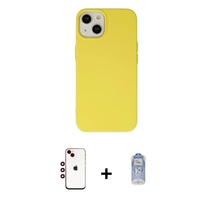 MARSİLYAN™- iPhone 14 Kılıf Ahenk Serisi - Siyah Joko Magic 5D Cam + Shine Kamera Lens - KI