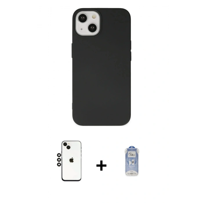 MARSİLYAN™- iPhone 14 Kılıf Ahenk Serisi - Siyah Joko Magic 5D Cam + Shine Kamera Lens - SH