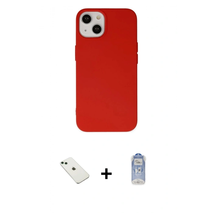 MARSİLYAN™- iPhone 14 Kılıf Ahenk Serisi - Siyah Joko Magic 5D Cam + Yeşil Diamond Kamera Lens