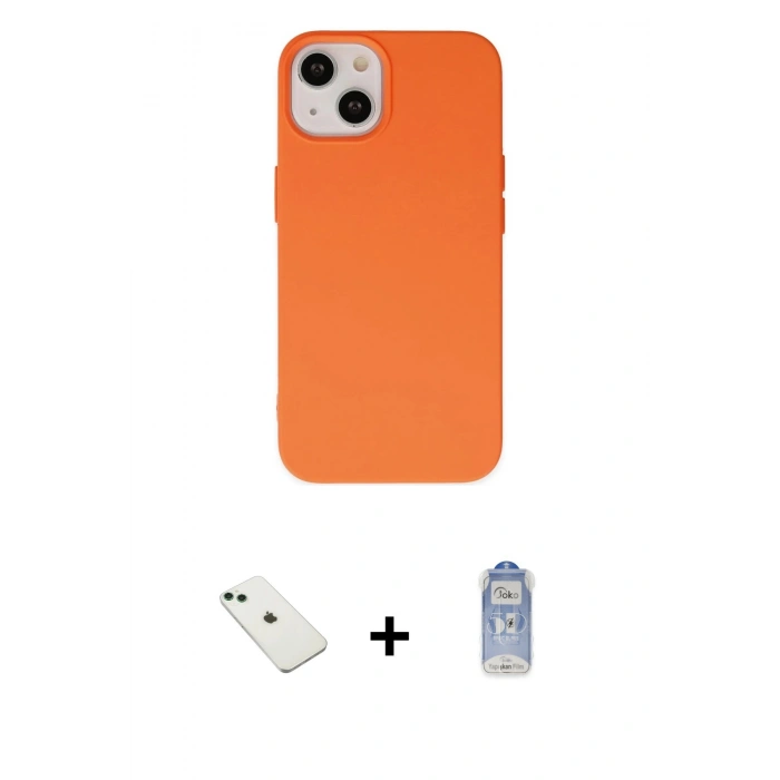 MARSİLYAN™- iPhone 14 Kılıf Ahenk Serisi - Siyah Joko Magic 5D Cam + Yeşil Diamond Kamera Lens