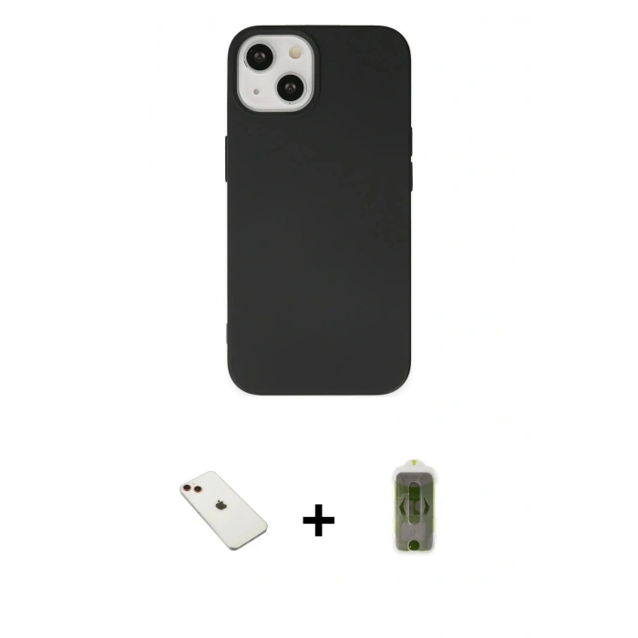 MARSİLYAN™- iPhone 14 Kılıf Ahenk Serisi - Siyah Joko Magic 5D Hayalet Cam + Diamond Kamera Lens - KI