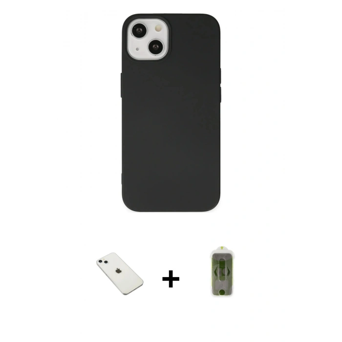 MARSİLYAN™- iPhone 14 Kılıf Ahenk Serisi - Siyah Joko Magic 5D Hayalet Cam + Diamond Kamera Lens - SABE