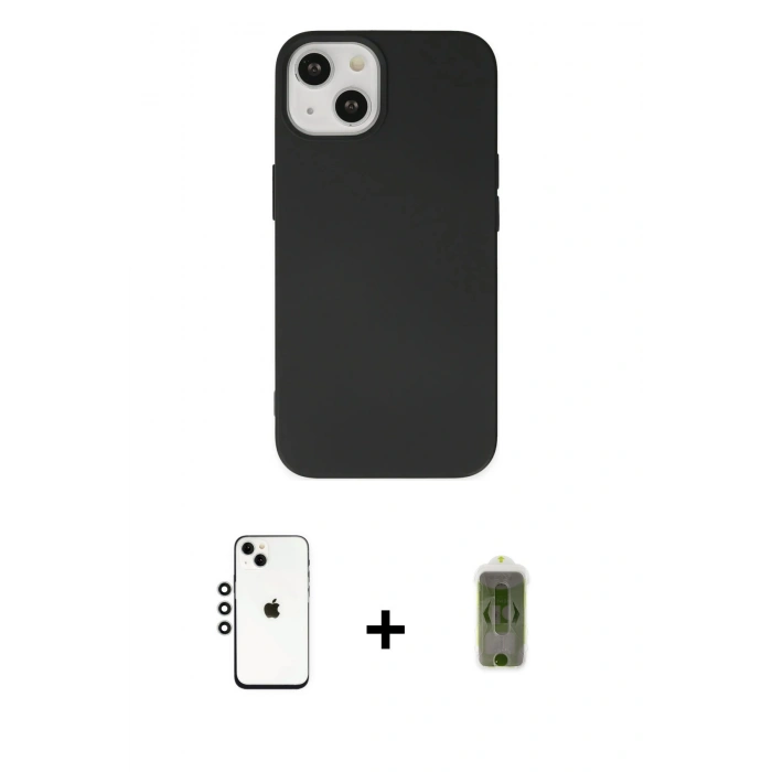 MARSİLYAN™- iPhone 14 Kılıf Ahenk Serisi - Siyah Joko Magic 5D Hayalet Cam + Shine Kamera Lens - GS