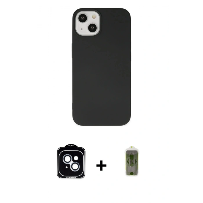 MARSİLYAN™- iPhone 14 Kılıf Ahenk Serisi - Siyah Joko Magic 5D Hayalet Cam + PVD Metal Kamera Lens - MI