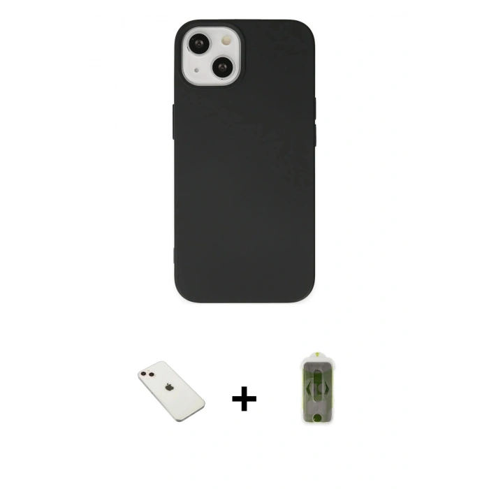 MARSİLYAN™- iPhone 14 Kılıf Ahenk Serisi - Siyah Joko Magic 5D Hayalet Cam + Diamond Kamera Lens - PE