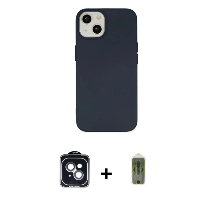 MARSİLYAN™- iPhone 14 Kılıf Ahenk Serisi - Siyah Joko Magic 5D Hayalet Cam + PVD Metal Kamera Lens - SH